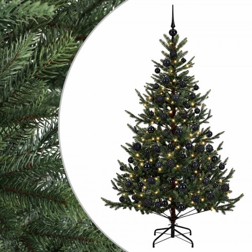 Kunstigt juletræ med LED-lyskæde og kugler 210 cm - grøn