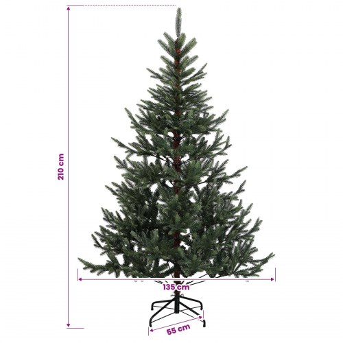 Kunstigt juletræ med LED-lyskæde og kugler 210 cm - grøn