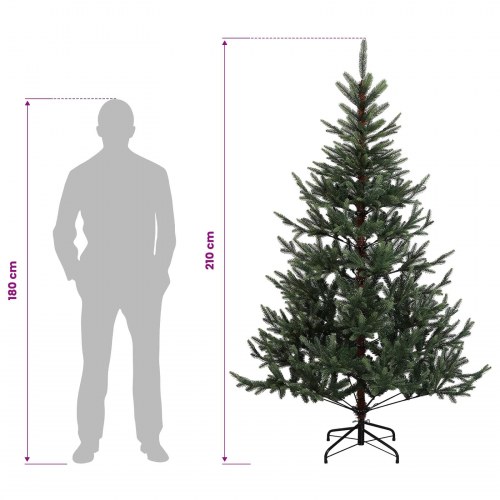 Kunstigt juletræ med LED-lyskæde og kugler 210 cm - grøn