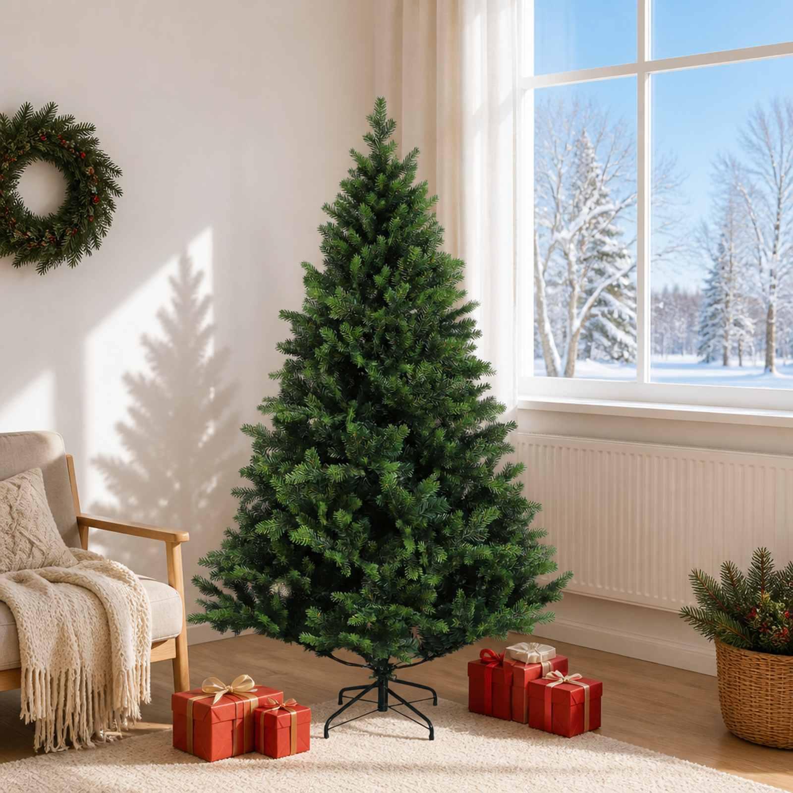 Kunstigt juletræ med hængslede grene - 180 cm, grøn