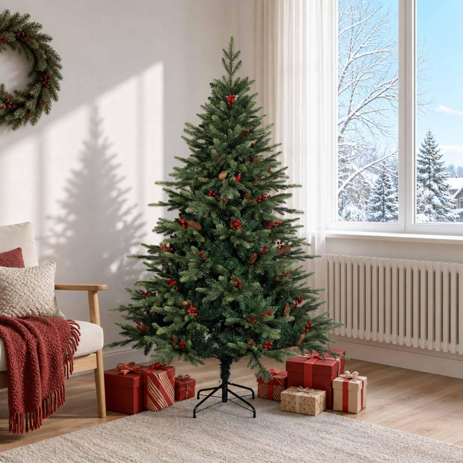 Kunstigt hængslet juletræ 180 cm - grøn