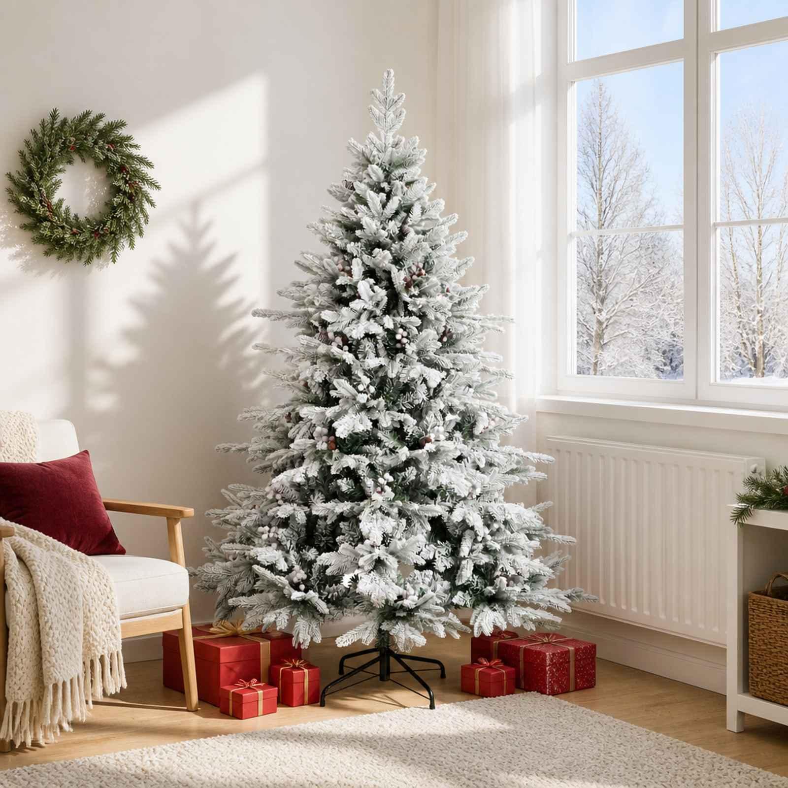 Kunstigt hængslet juletræ 180 cm - grøn og hvid