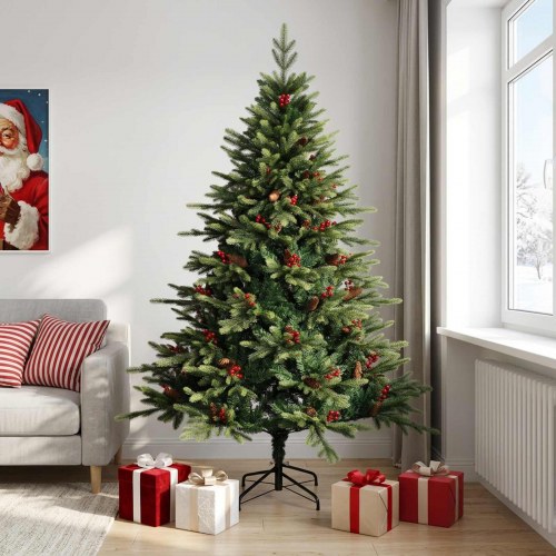 Kunstigt hængslet juletræ 210 cm - grønt
