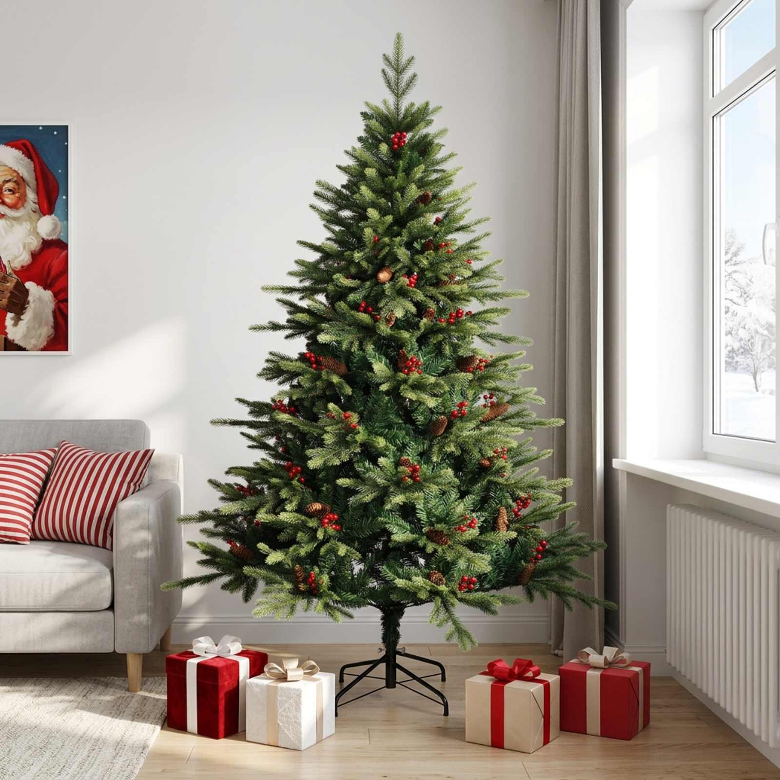 Kunstigt hængslet juletræ 210 cm - grønt
