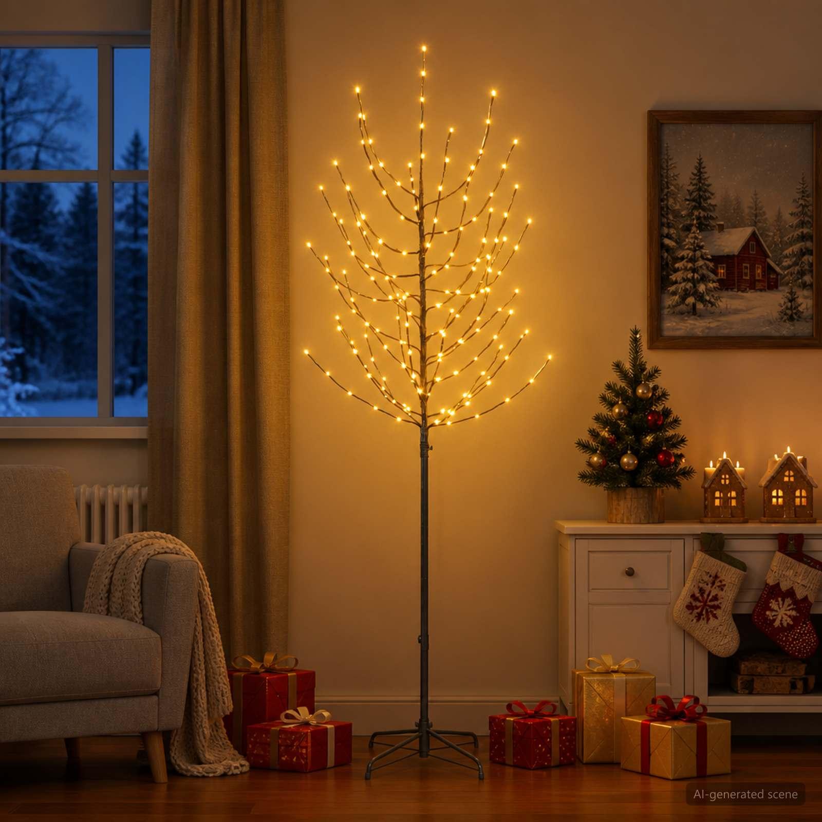 LED juletræ Sort 47 x 210 cm Stål 180 LED'er 210 cm, Varm hvid