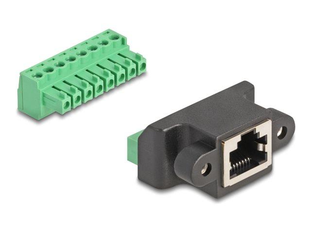 Delock - Netværk-konnektor - RJ-45 (hun) til 8-pins terminalblok aftagelig - sort, grøn