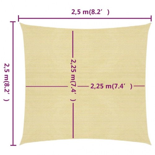 Solsejl 2,5 x 2,5 m 160 g/m² HDPE - beige (OUTLET A)