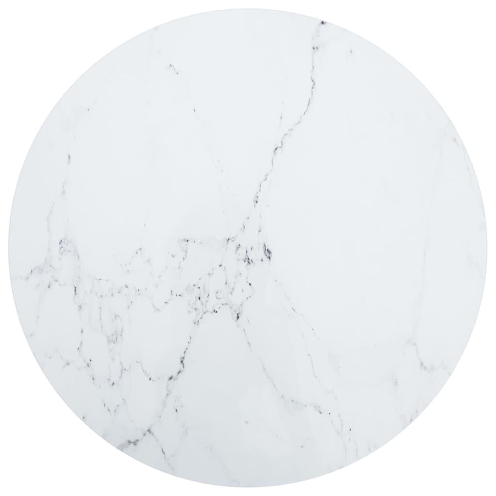 Bordplade Ø70x0,8 cm hærdet glas med marmordesign hvid