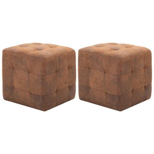 Puf 2 stk. 30 x 30 x 30 cm imiteret ruskind brun