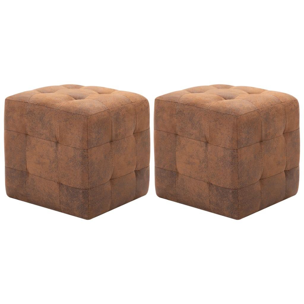 Puf 2 stk. 30 x 30 x 30 cm imiteret ruskind brun