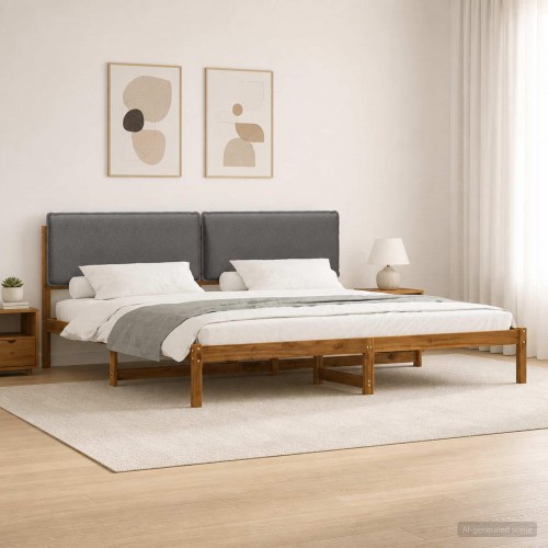 Sengeramme med polstret hovedgavl 180 x 200 cm - naturfarvet/lysegrå