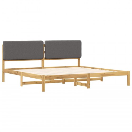 Sengestel med polstret hovedgavl - hvidvasket/lysegrå, 200 x 200 cm