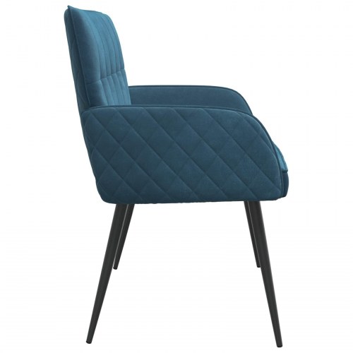 2-personers sofa i blå fløjl med metalben