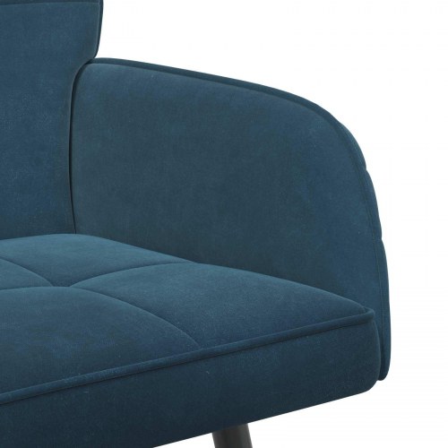 2-personers sofa i blå fløjl med metalben