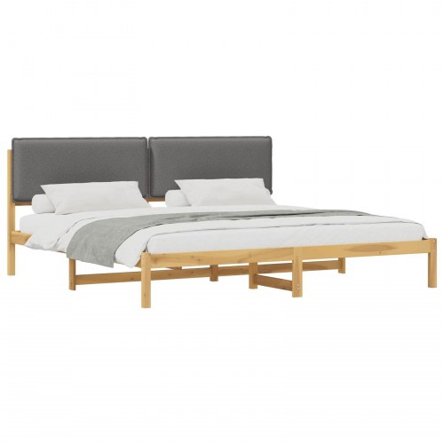 Sengestel med polstret hovedgavl 180 x 200 cm - hvidvasket og lysegrå