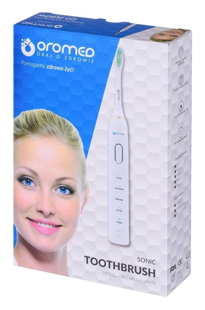 Oromed Oro-Brush Sonic Elektrisk Tandbørste - 5 Børstetilstande, 3 Intensitetsniveauer - Hvid