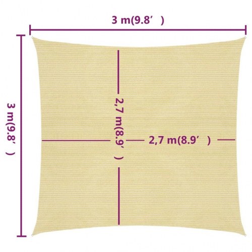 Solsejl 3 x 3 m HDPE 160 g/m² - beige (OUTLET A)