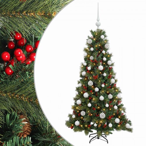 Kunstigt juletræ med julekugler og LED-lys - 120 cm