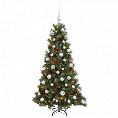 Kunstigt juletræ med julekugler og LED-lys - 120 cm