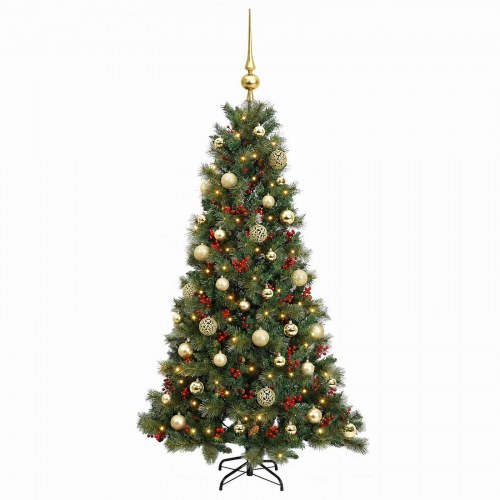 Kunstigt juletræ med julekugler og LED-lys 120 cm - varm hvid