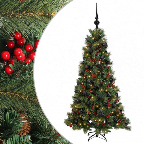 Kunstigt juletræ med julekugler 120 cm - 150 LED varm hvid
