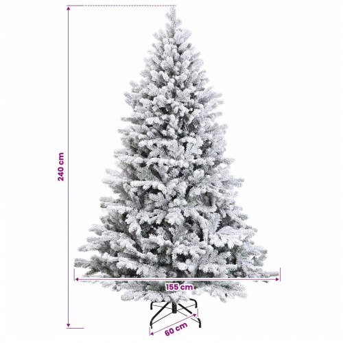 Kunstigt juletræ med kugler, sneeffekt og 300 LED-lys 240 cm - varm hvid