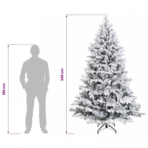 Kunstigt juletræ med kugler, sneeffekt og 300 LED-lys 240 cm - varm hvid