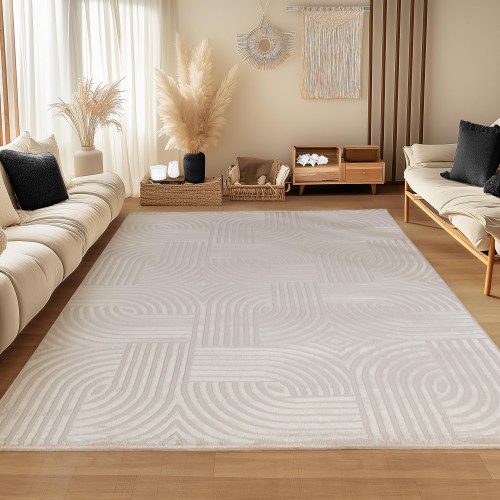 Kortluvet tæppe SAHARA 3D Design - beige, rektangulært