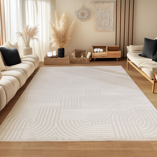Kortluvet tæppe SAHARA 3D Design - creme