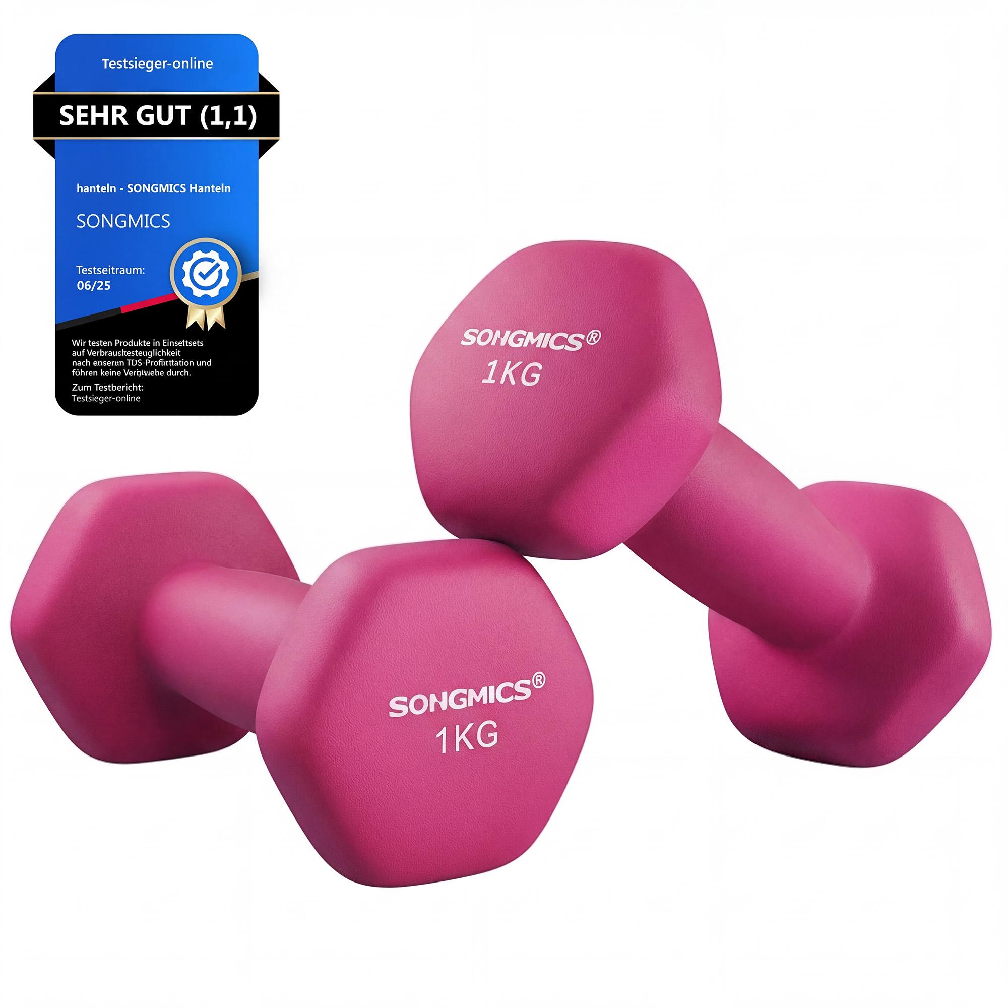 Hex-håndvægte 2 x 1 kg - pink