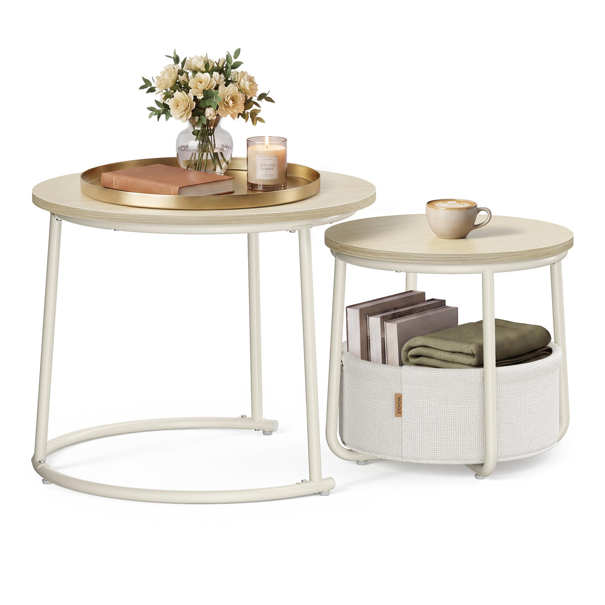 Sofabordssæt med opbevaringskurv - 2 stk., natur/beige