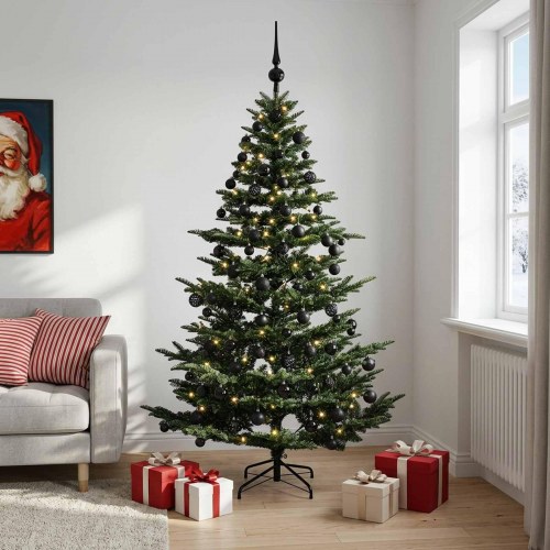 Kunstigt juletræ med kugler og 300 LED - 240 cm