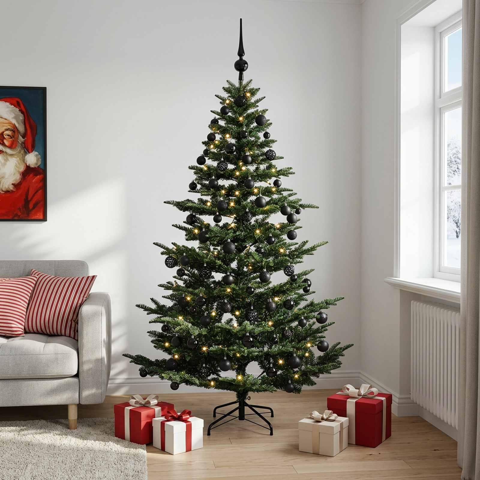 Kunstigt juletræ med kugler og 300 LED - 240 cm