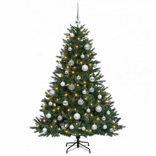 Kunstigt juletræ med LED-lyskæde og julekugler - 150 cm