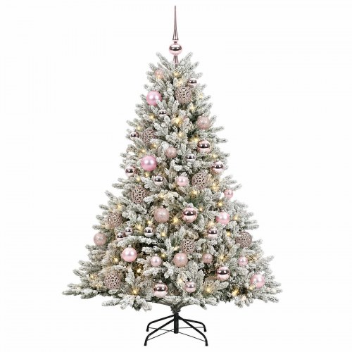 Kunstigt juletræ med julekugler og LED-lys 150 cm - varm hvid