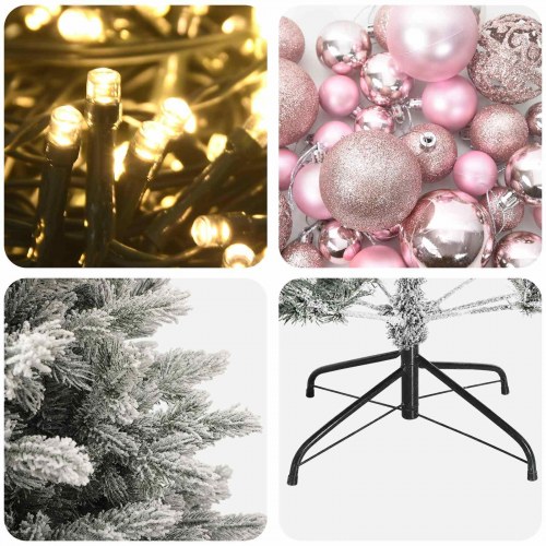 Kunstigt juletræ med julekugler og LED-lys 150 cm - varm hvid