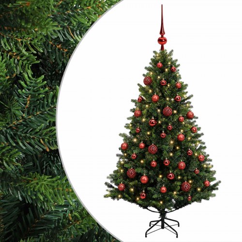Kunstigt juletræ med kugler og LED-lys 120 cm - varm hvid