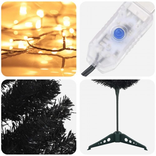 Slankt kunstigt juletræ med LED 120 cm - sort/varm hvid