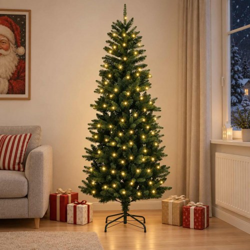 Kunstigt juletræ med hængslede grene 180 cm - 300 LED varm hvid