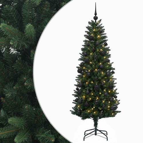 Kunstigt juletræ med julekugler 120 cm - 150 LED, varm hvid