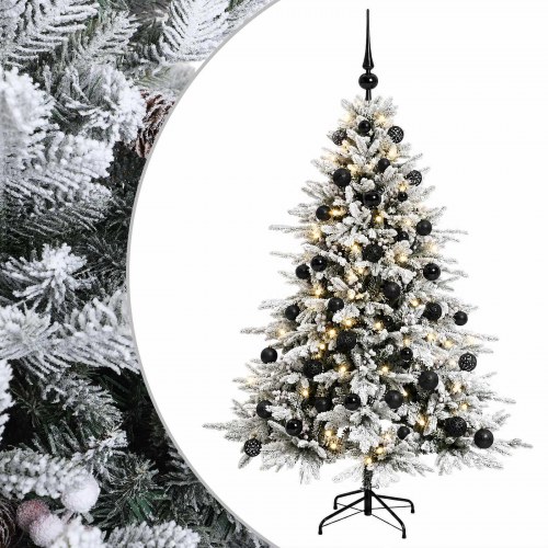 Kunstigt juletræ med kugler og LED-lys 150 cm - grøn/hvid