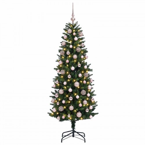 Kunstigt juletræ med kugler og LED 180 cm - varm hvid