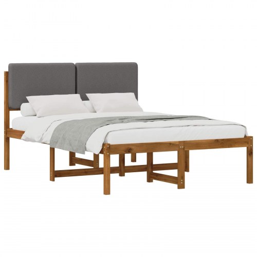 Sengestel med polstret hovedgavl 120 x 190 cm - naturfarvet og lysegrå