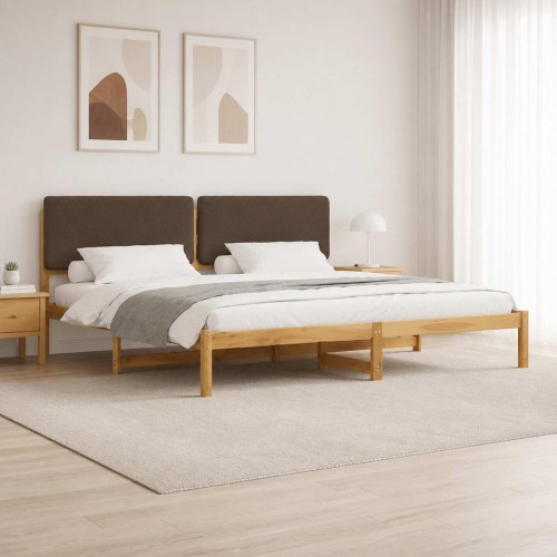 Sengestel med polstret hovedgavl 180 x 200 cm - hvidvasket/taupe
