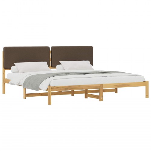 Sengestel med polstret hovedgavl 180 x 200 cm - hvidvasket/taupe