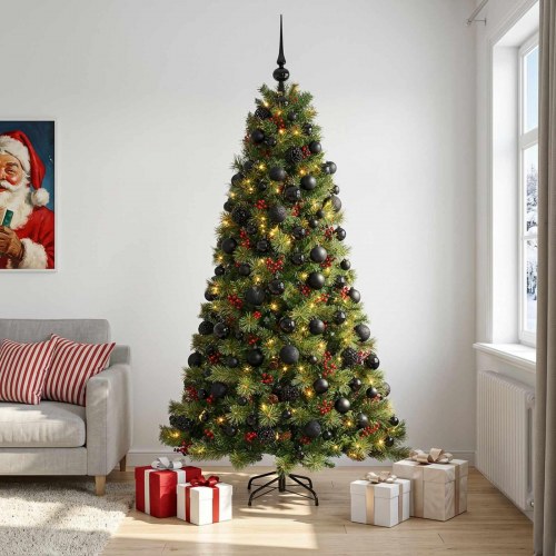 Kunstigt juletræ med kugler og LED - 180 cm