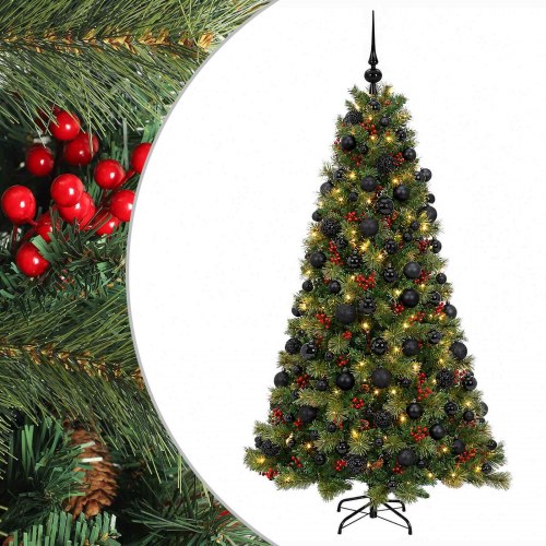 Kunstigt juletræ med kugler og LED - 180 cm