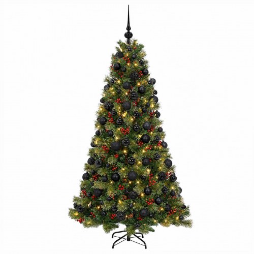 Kunstigt juletræ med kugler og LED - 180 cm