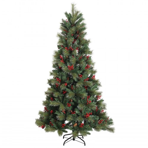 Kunstigt juletræ med kugler og LED - 180 cm