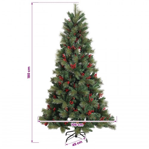 Kunstigt juletræ med kugler og LED - 180 cm